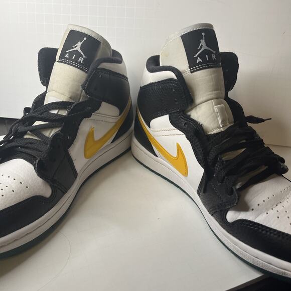 Nike Air Jordan 1 Black White Mid Alternate Swoosh Red Yellow SZ 8.5 BQ6472-063 - Picture 4 of 10